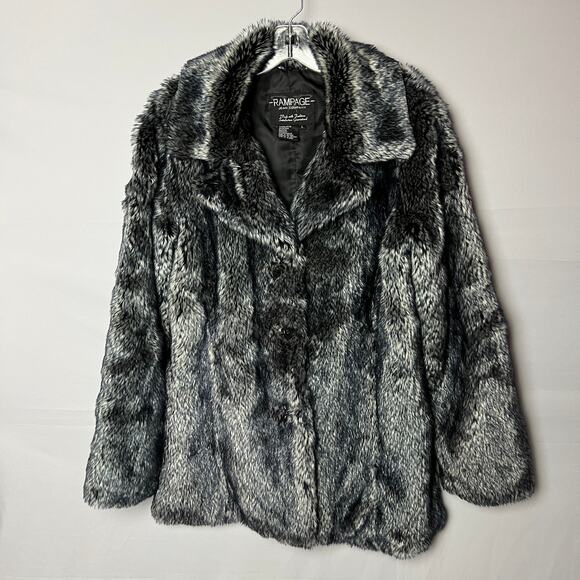 Mobwife Rampage Faux Fur Coat Y2K 90s Glam Quiet Luxury L Women Blue Gray Black - Picture 1 of 13